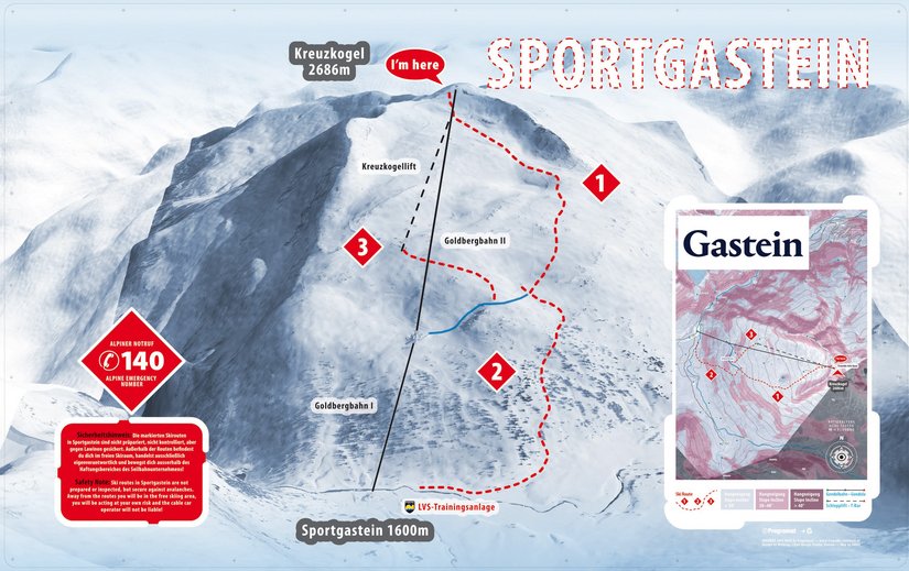 Dieses Bild zeigt eine Übersicht von den Skirouten in Sportgastein